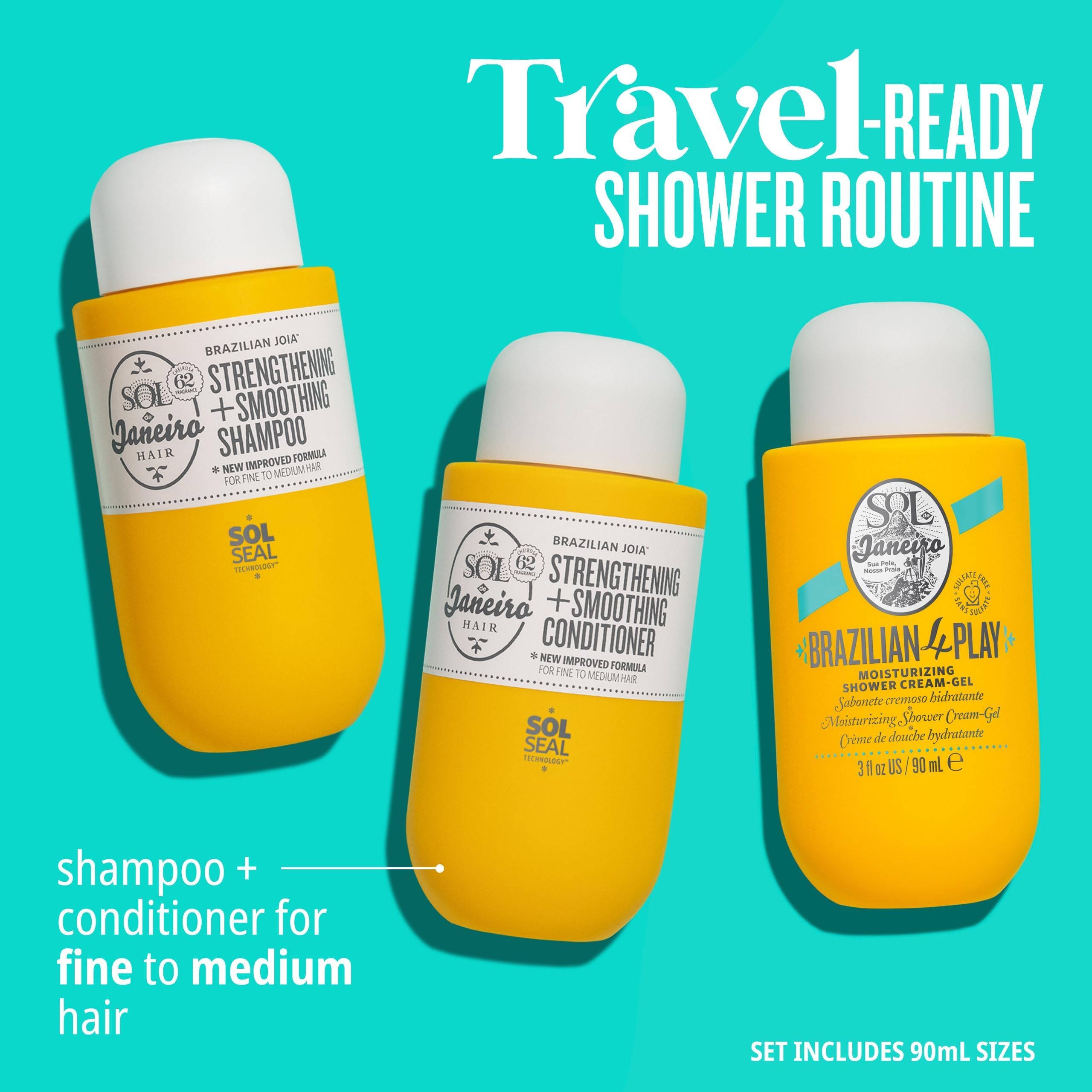 SOL DE JANEIRO Mini Brazilian Play Moisturizing Shower Cream Gel Body Wash + Brazilian Joia Damage Repairing Shampoo and Conditioner Set